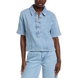 7 For All Mankind Womens Linen-Blend Polo Shirt, Blue